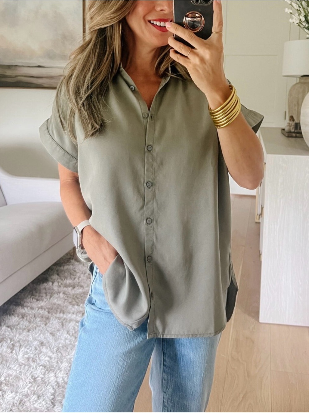 Quince Olive Tencel Camp Shirt Size M